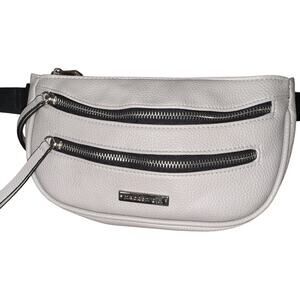 Madden Girl Waist Bag Fanny Pack Sling Gray Faux Leather Multi Zip Casual Travel